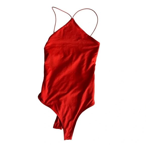 Forever 21 orange halter strap / triangle neckline contour bodysuit - Picture 4 of 8